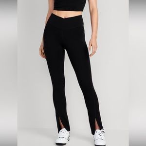 Old Navy New Black Extra High-Waisted Cross-Front Split-Hem Leggings Size Large